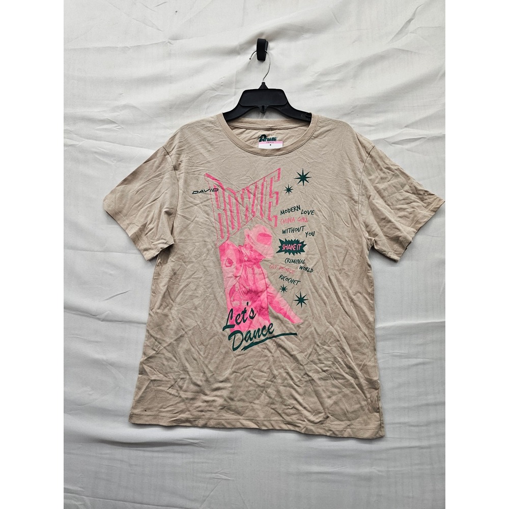 David Bowie Womens Graphic Let's Dance T-Shirt Tan Cotton Casual Size Small